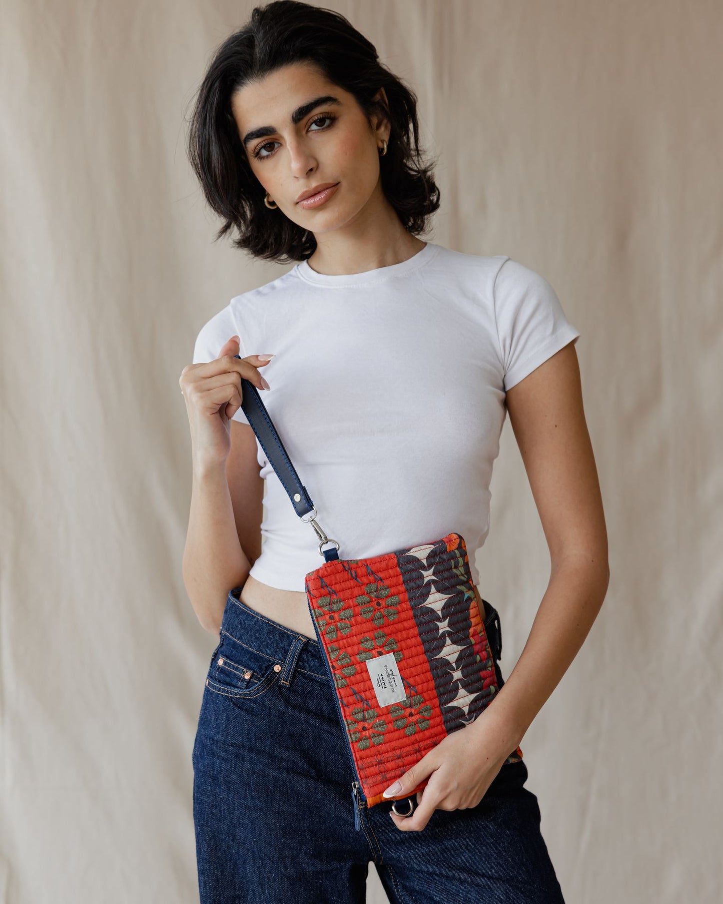 Red Blossoms Quilted Pouch