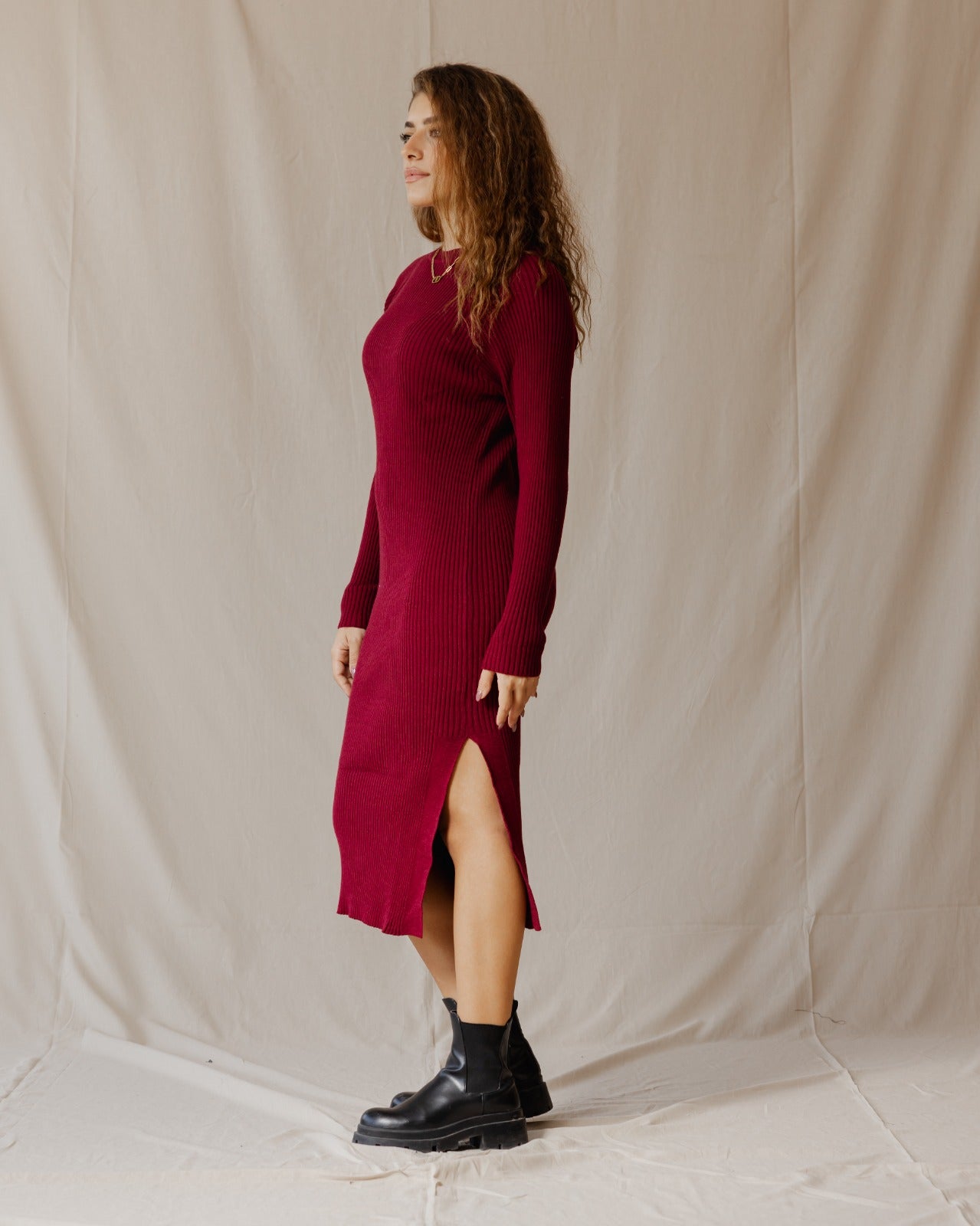 Daring Knitted Dress Burgundy
