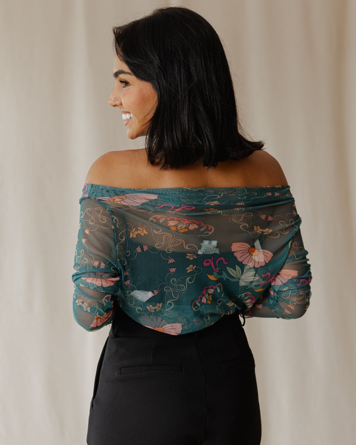 Petal Muse In Teal Mesh Top