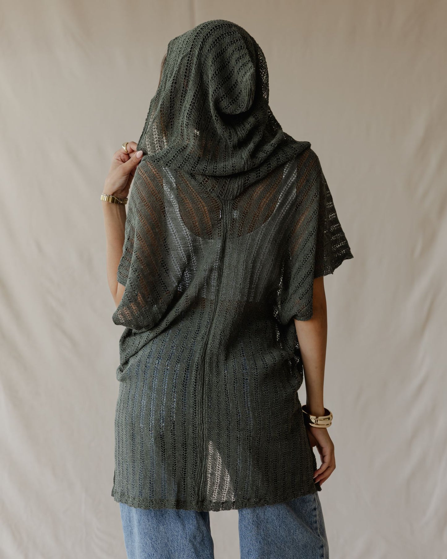 Summer Knit Poncho Olive