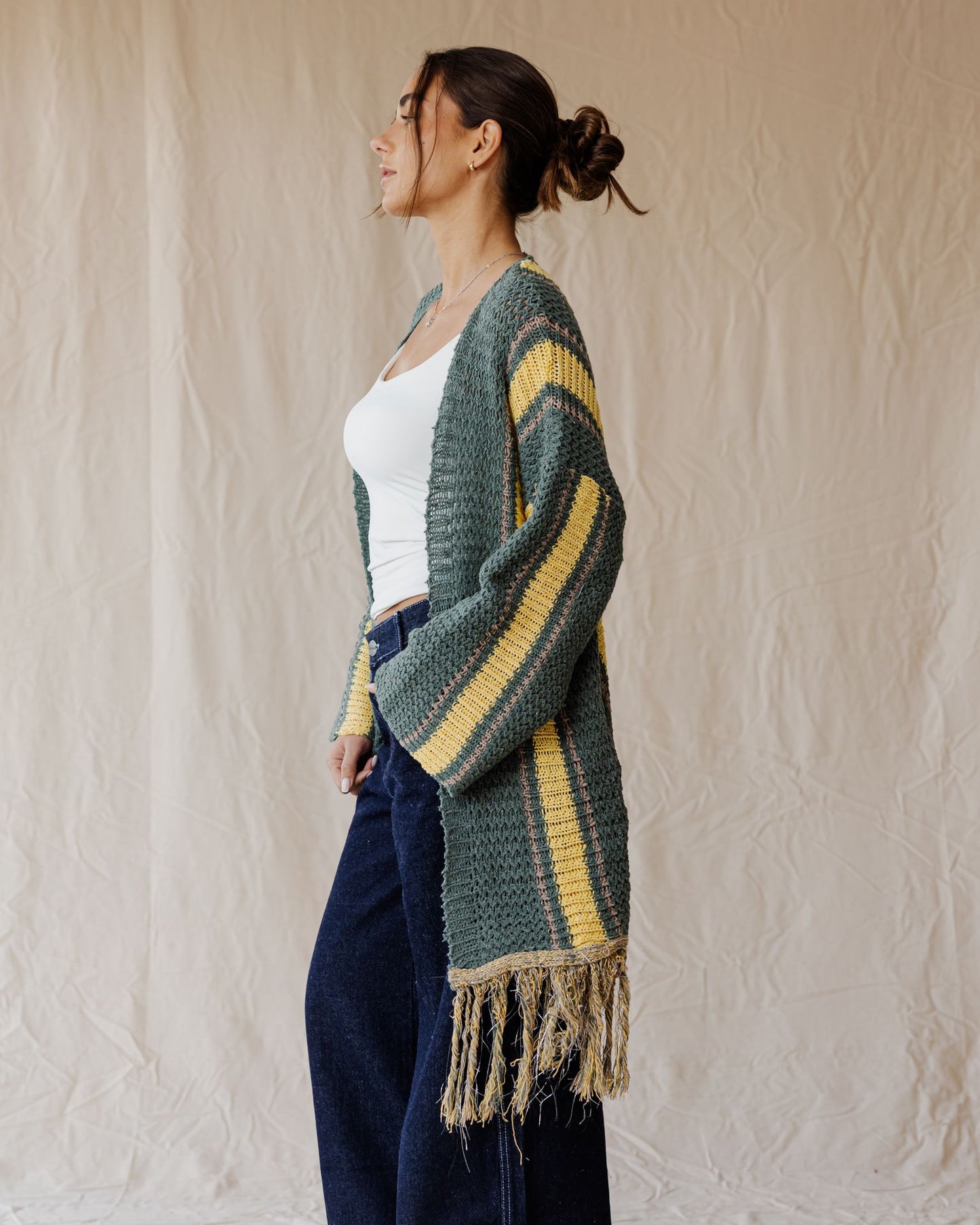 Olive Grove Fringe Cardigan