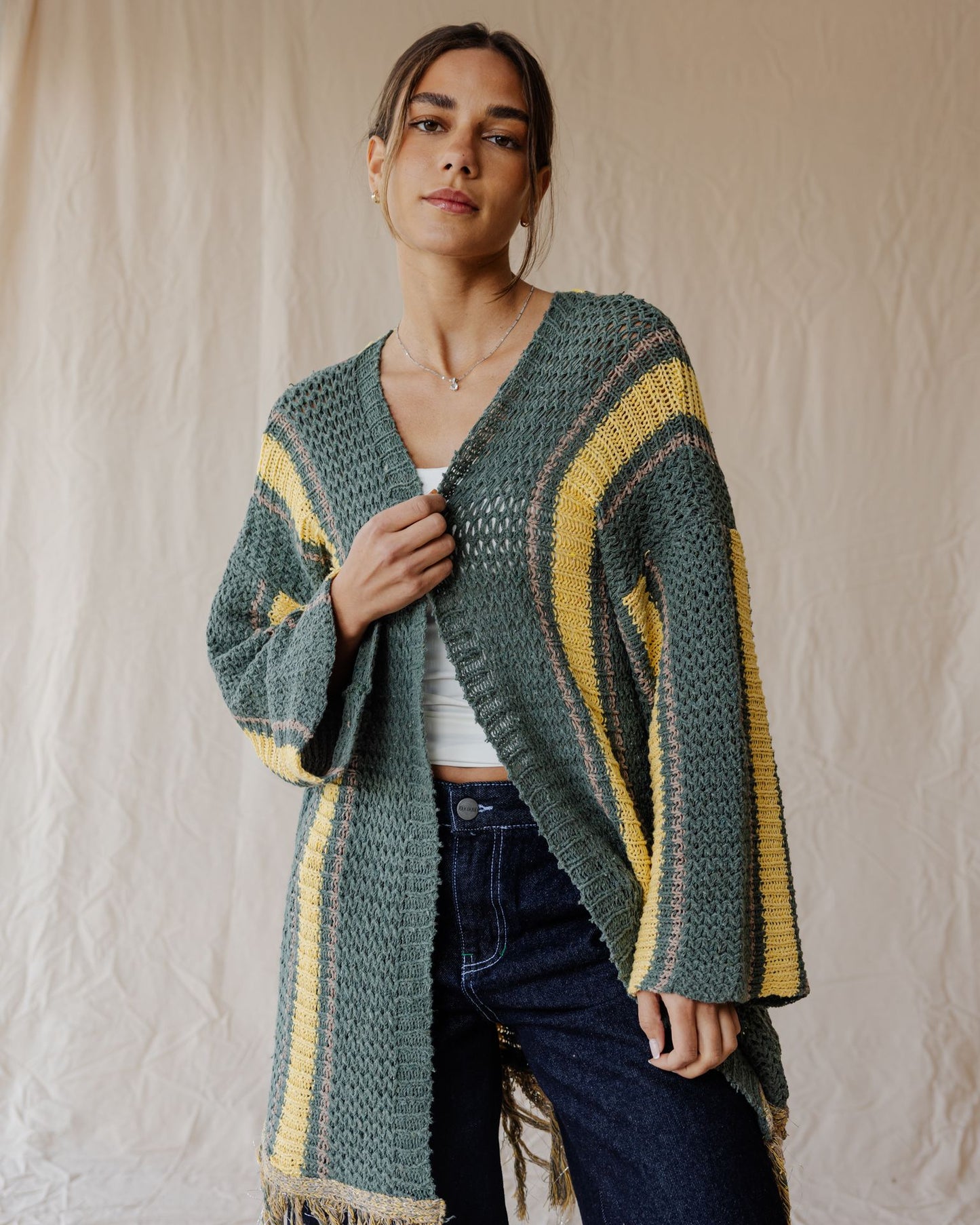 Olive Grove Fringe Cardigan