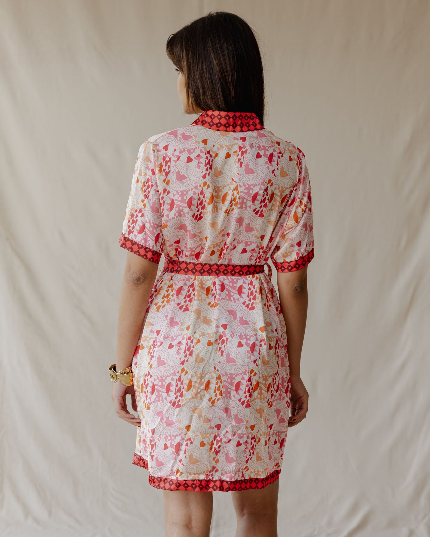 Queen of Hearts Satin Shirt Dress