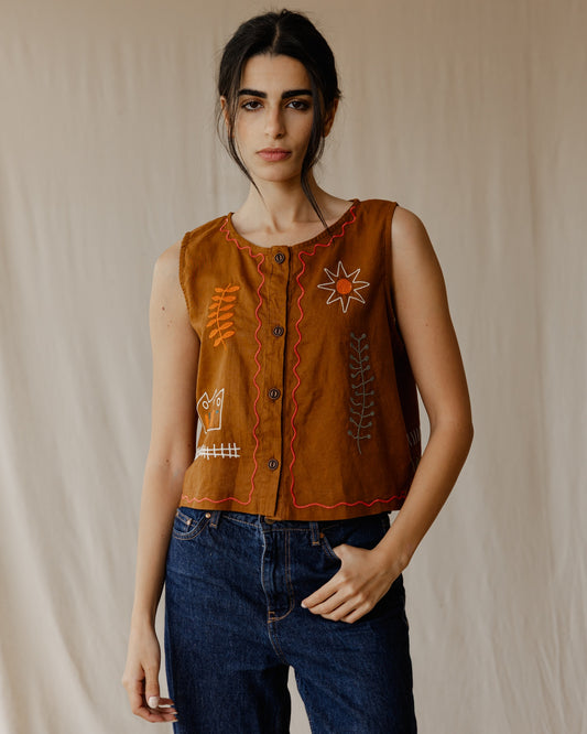 Stitched Memories Vest In Camel