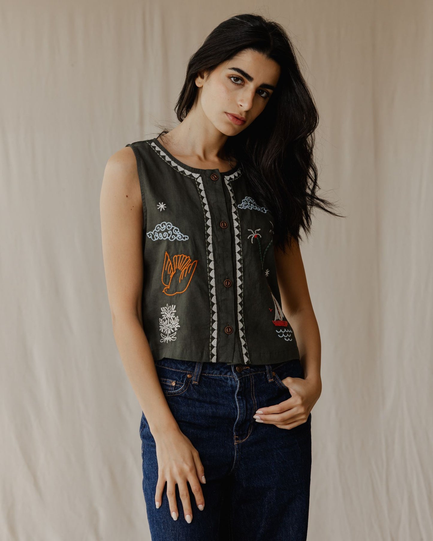 Stitched Memories Vest In Olive