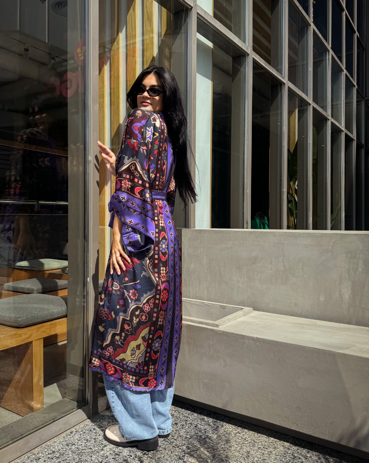 Azadeh Satin Kimono In Teal
