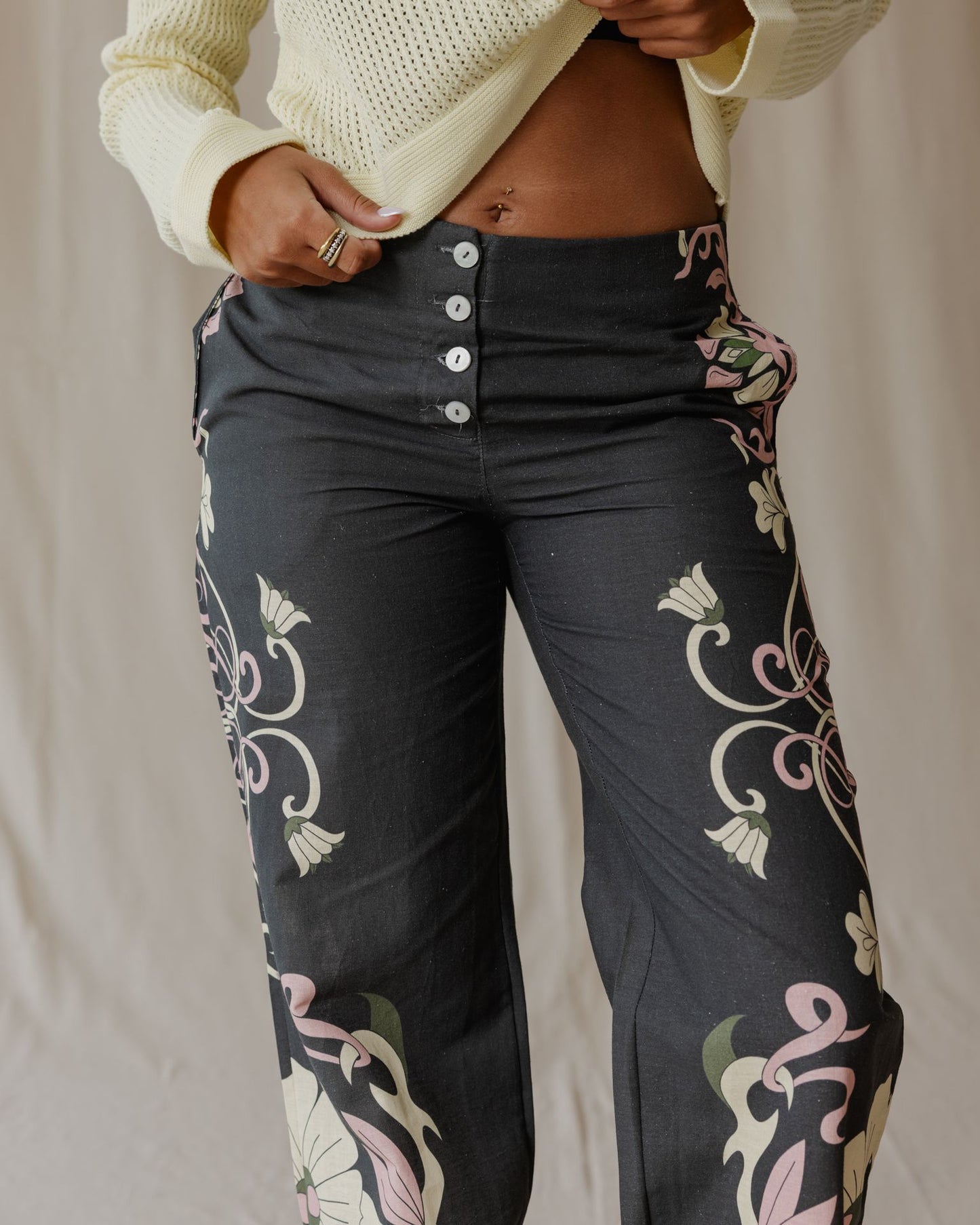 Midnight Petal Muse Linen Pants