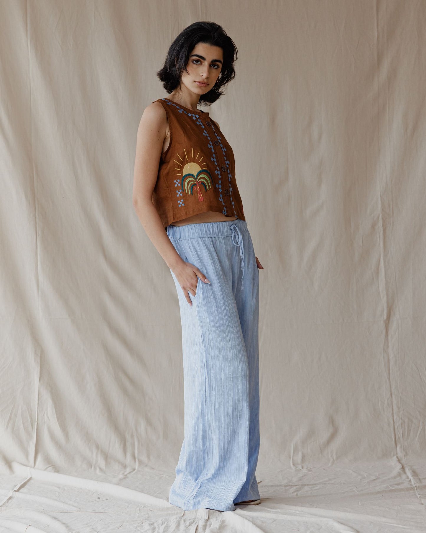 Soft Flow Cotton Pants Baby Blue