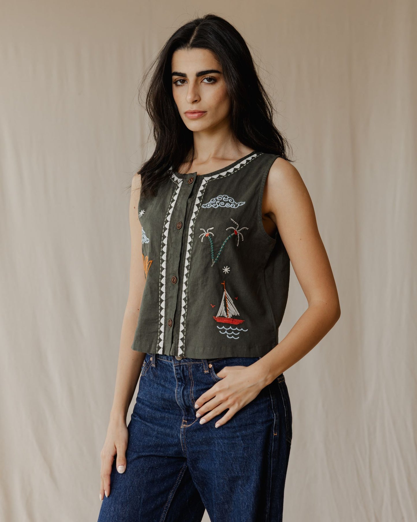 Stitched Memories Vest In Olive