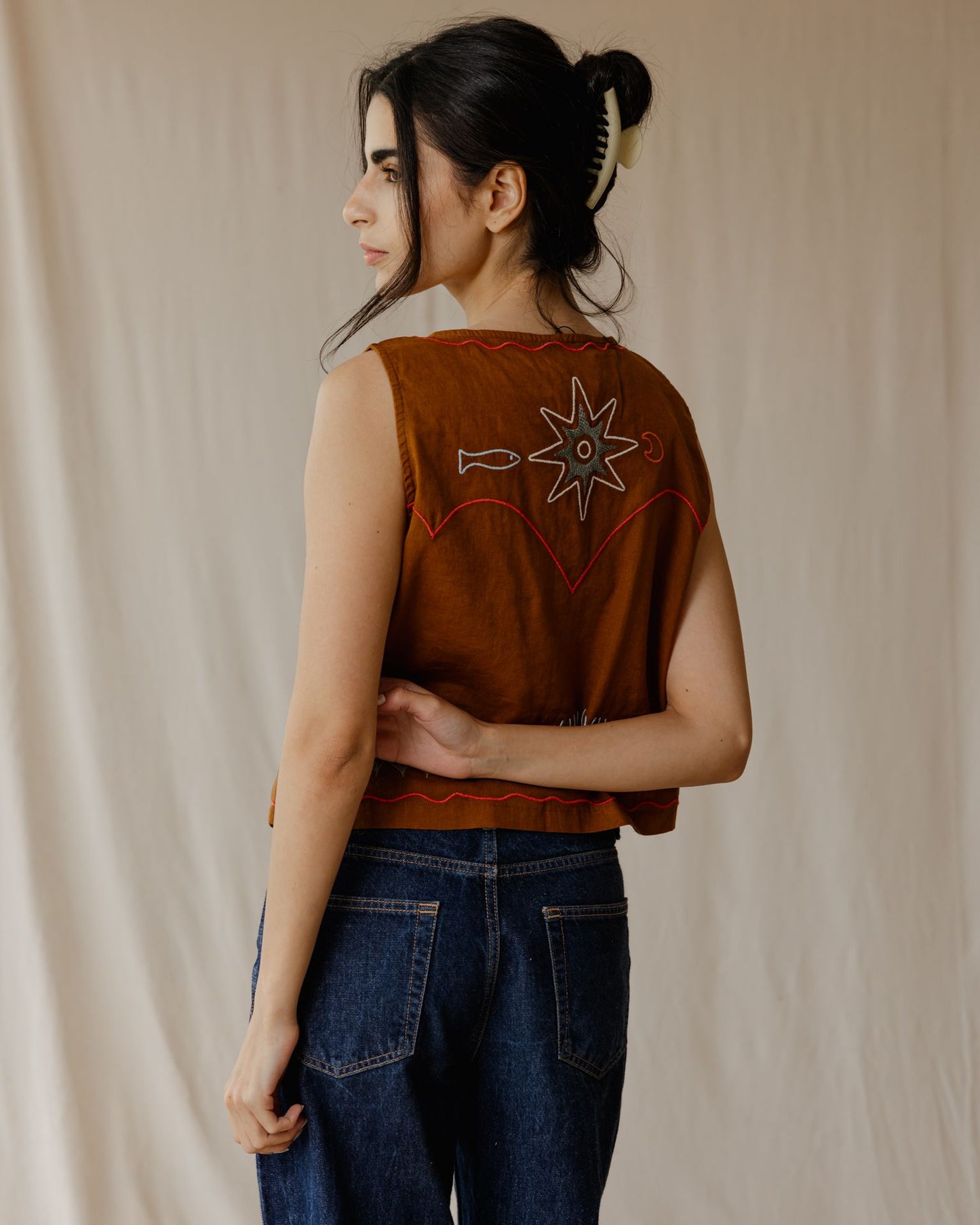 Stitched Memories Vest In Camel