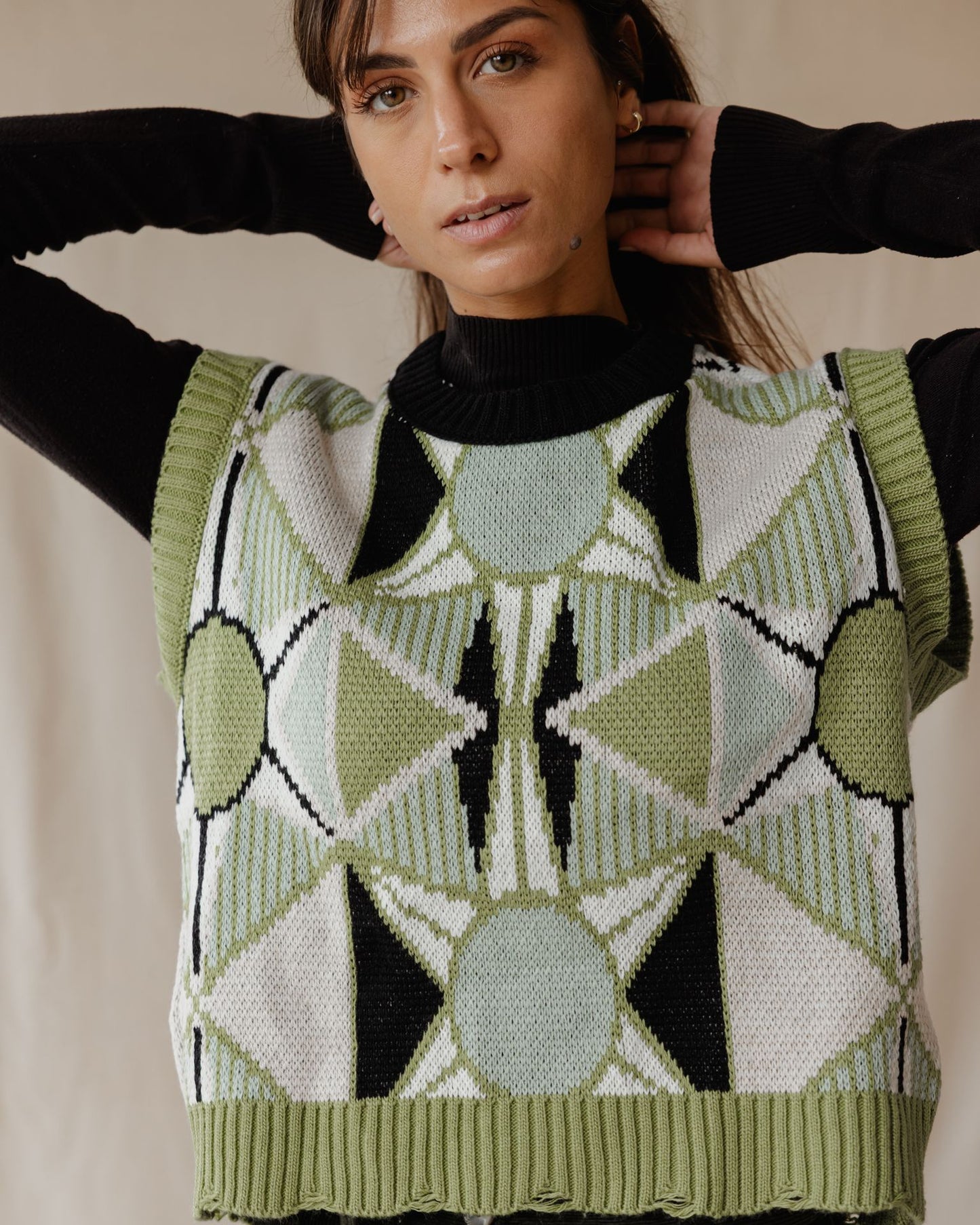 Green Retro Kaleido Knitted Vest