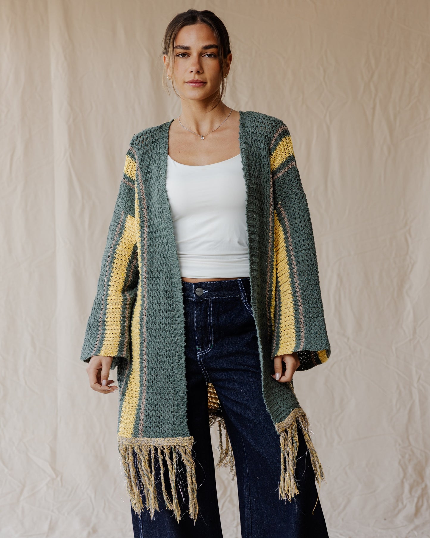 Olive Grove Fringe Cardigan