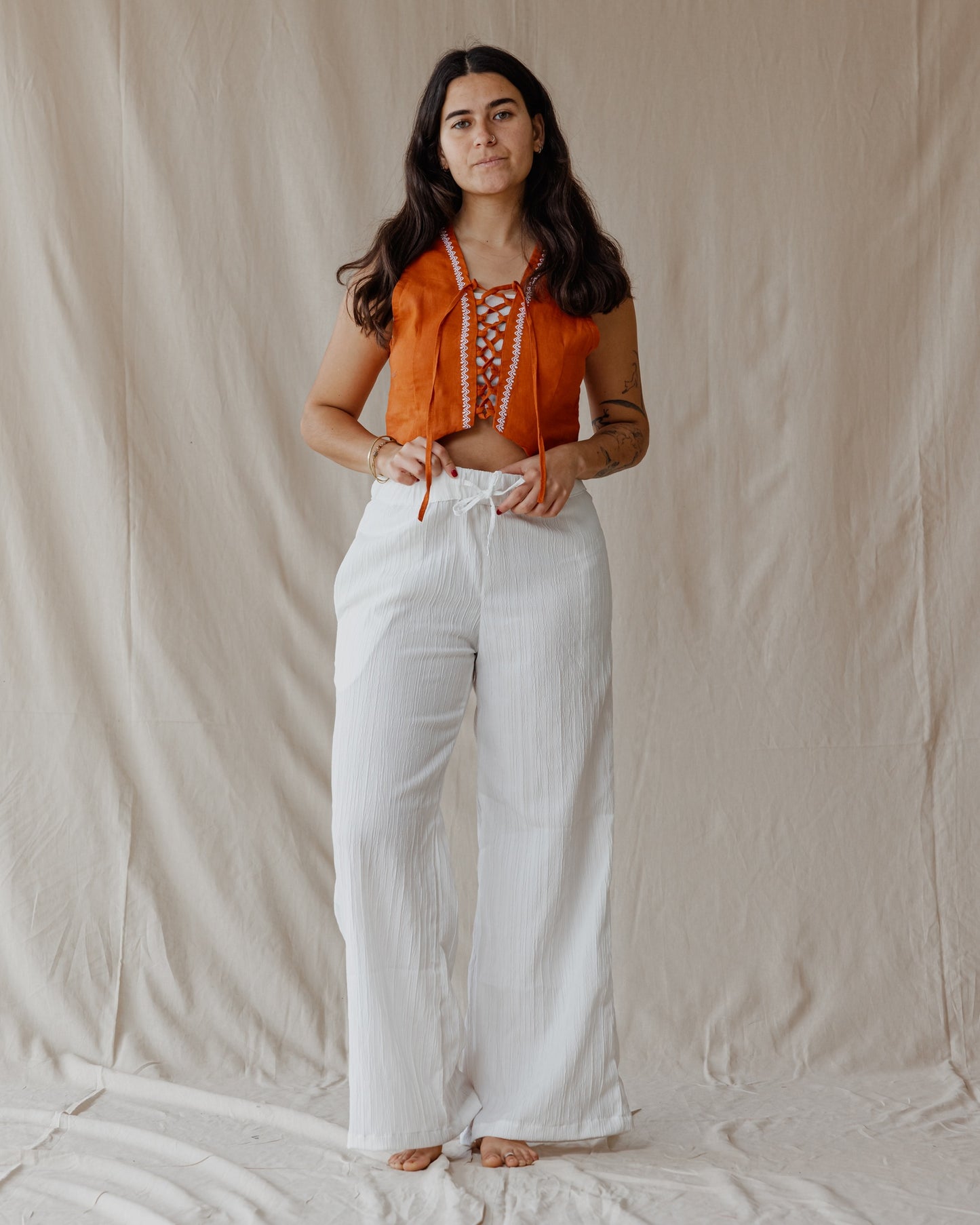 Soft Flow Cotton Pants White