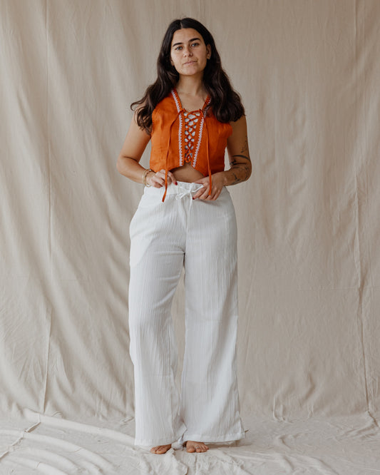 Soft Flow Cotton Pants White