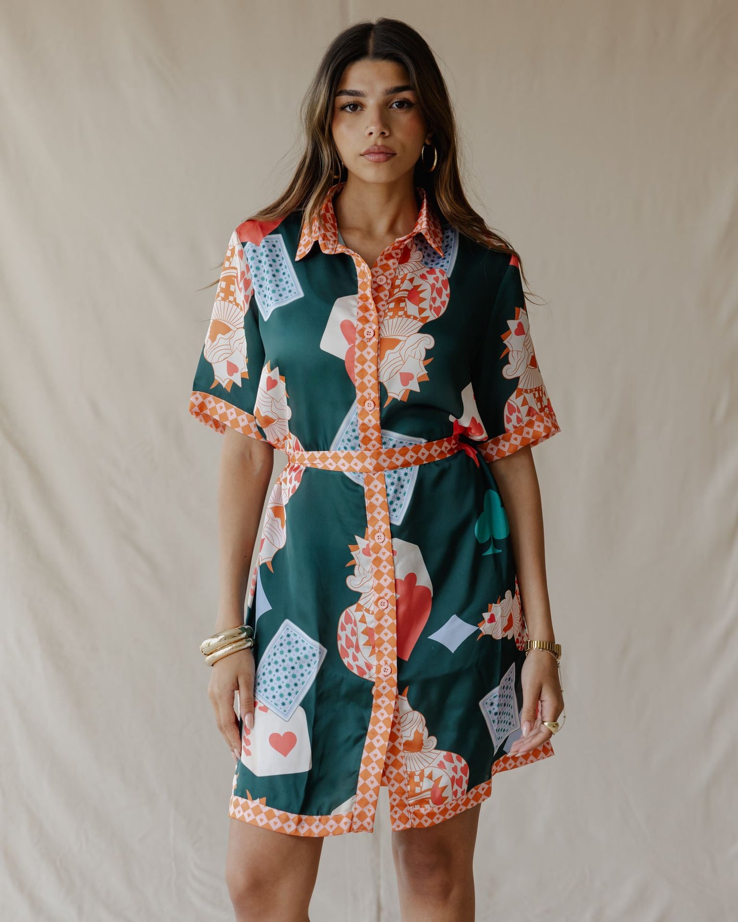 Hearts On Deck Satin Shirt Dress