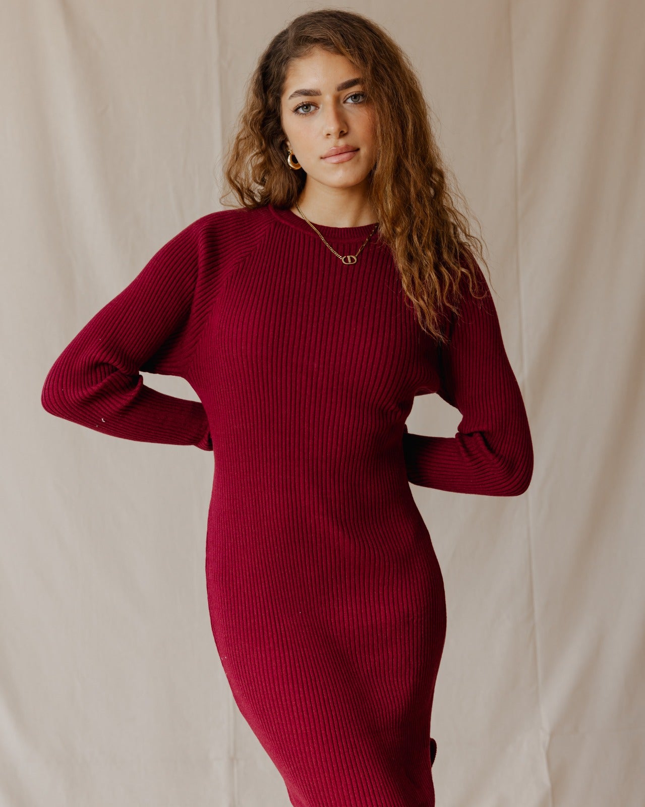 Daring Knitted Dress Burgundy