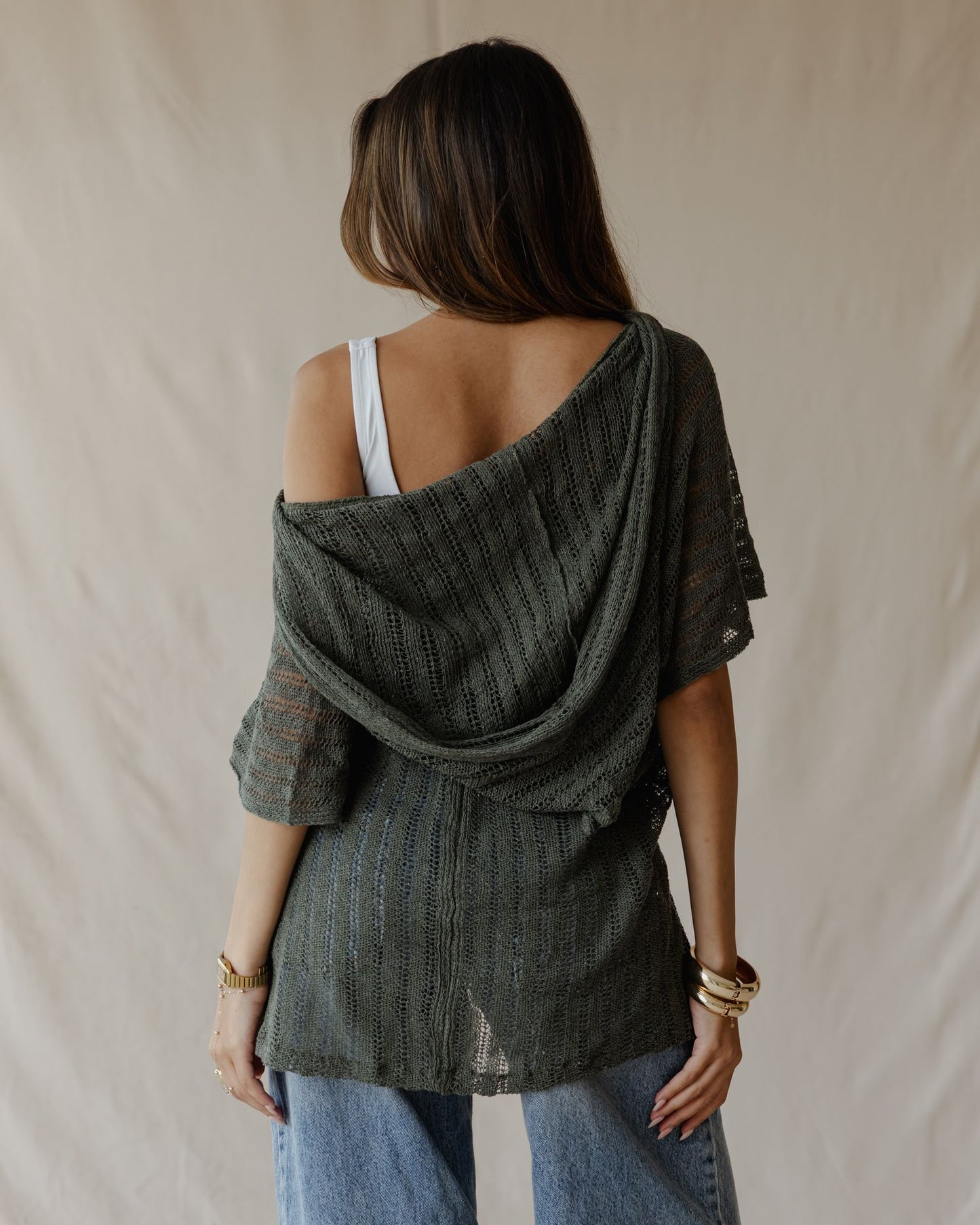 Summer Knit Poncho Olive