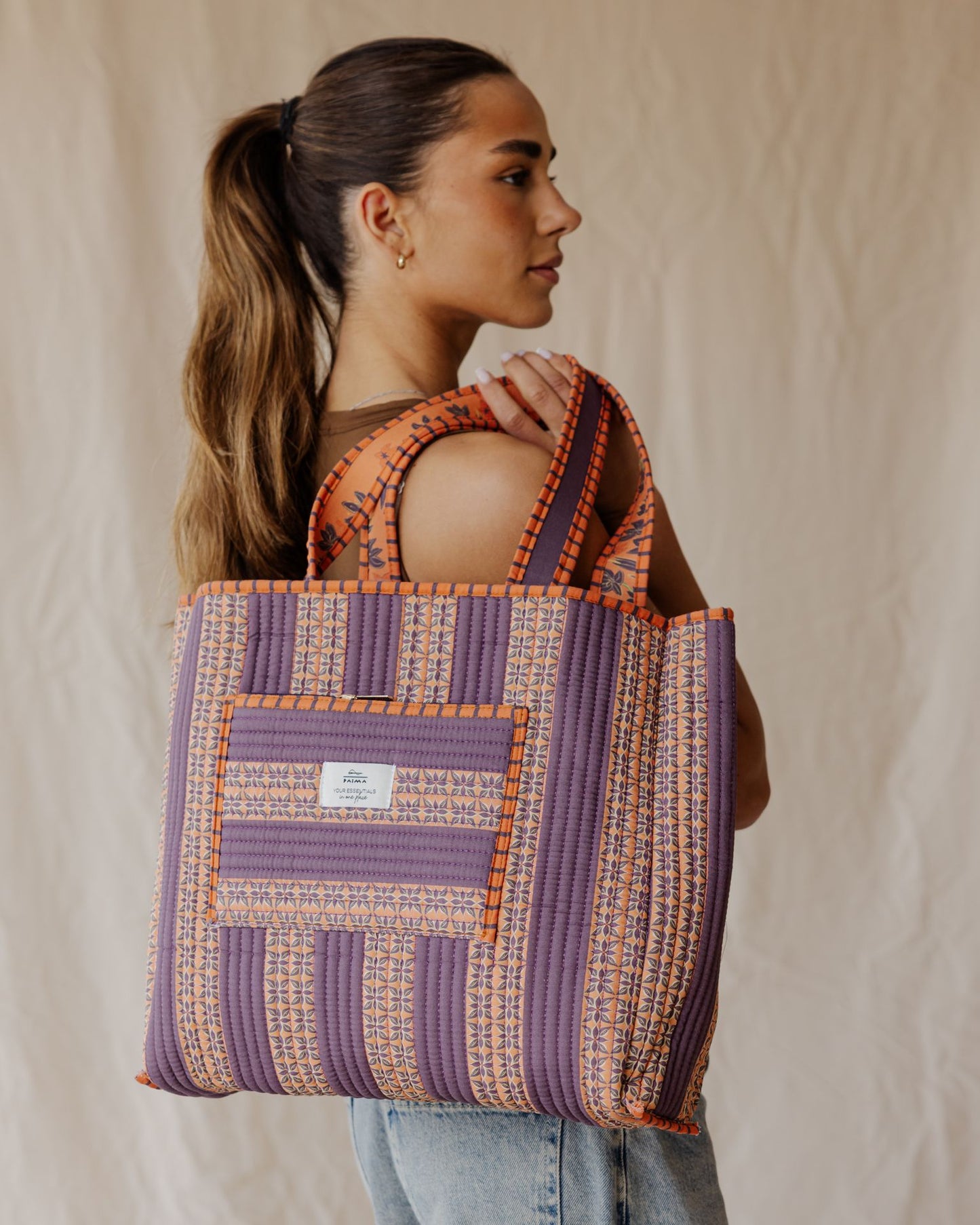 Tangerine Garden Quilted Tote Bag