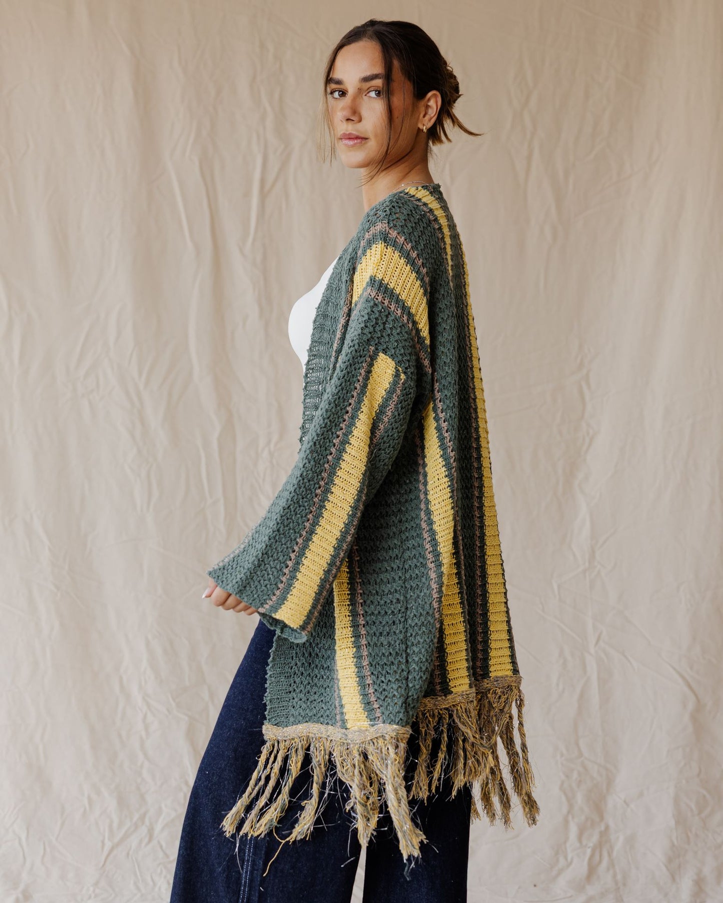 Olive Grove Fringe Cardigan