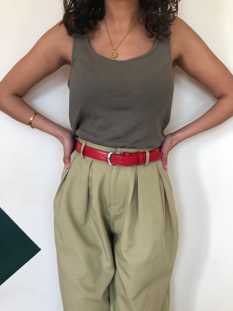Classic Faux Leather Belt Red