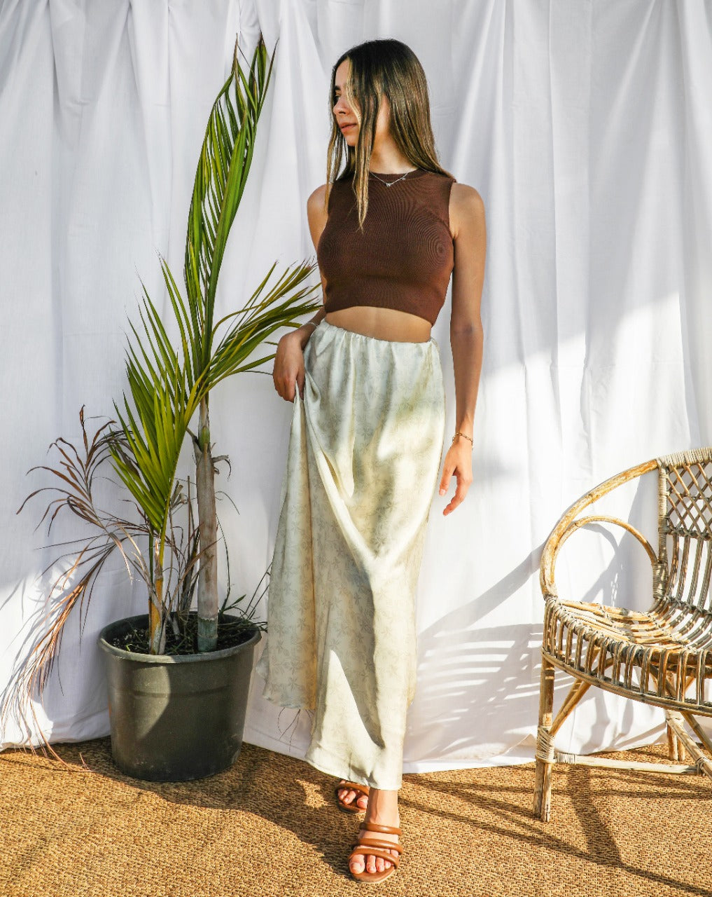 Lilium Satin Skirt Beige