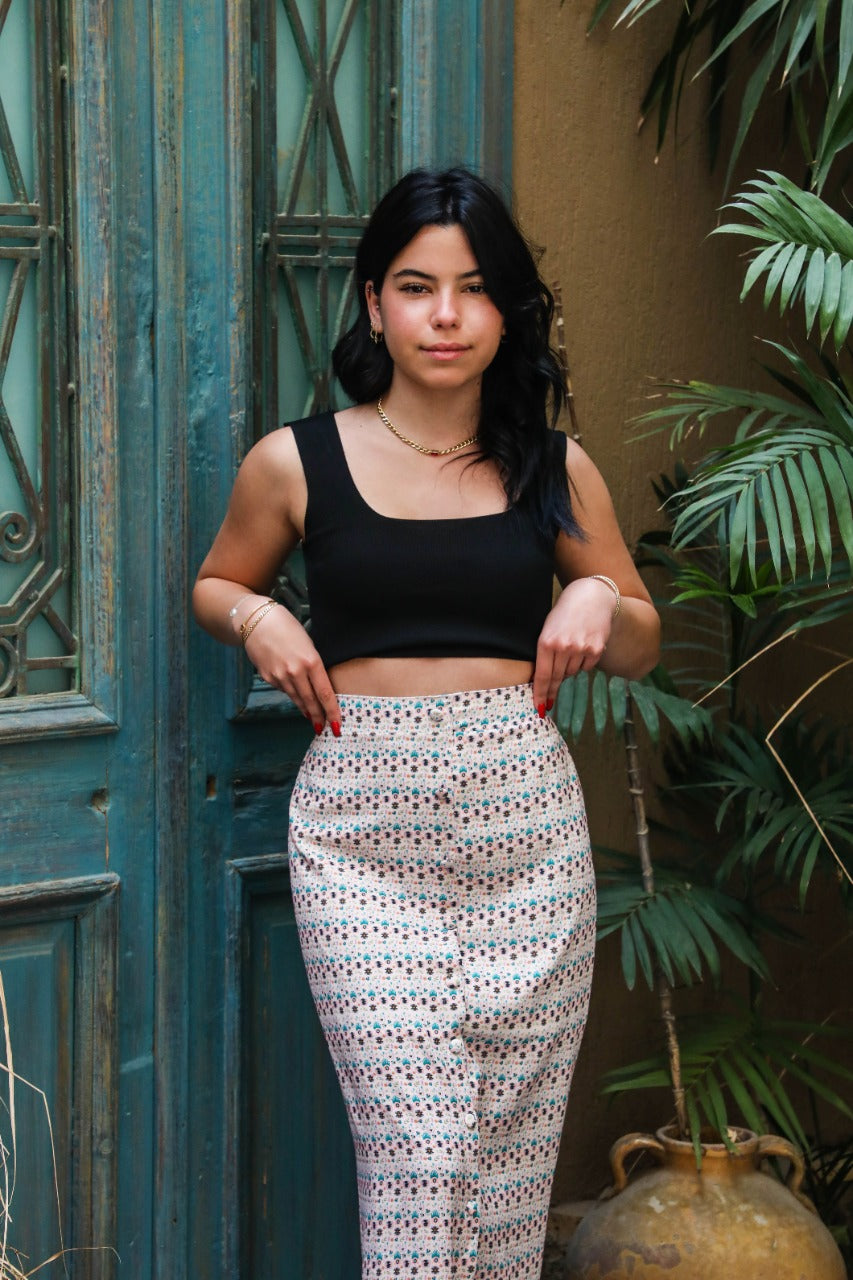 Folk Art Slit Skirt Baby Pink