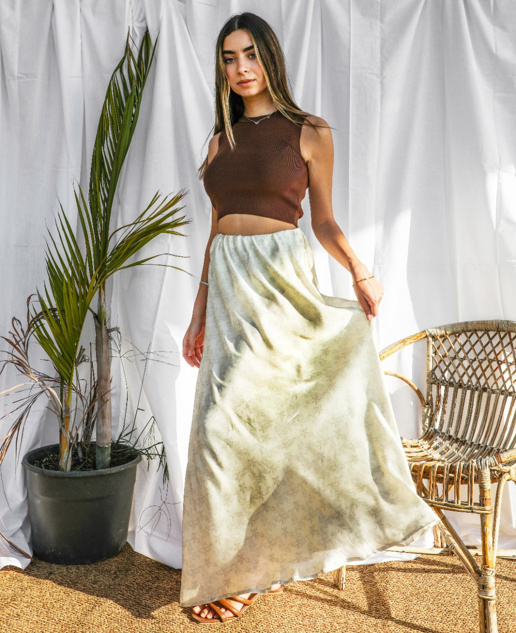 Lilium Satin Skirt Beige