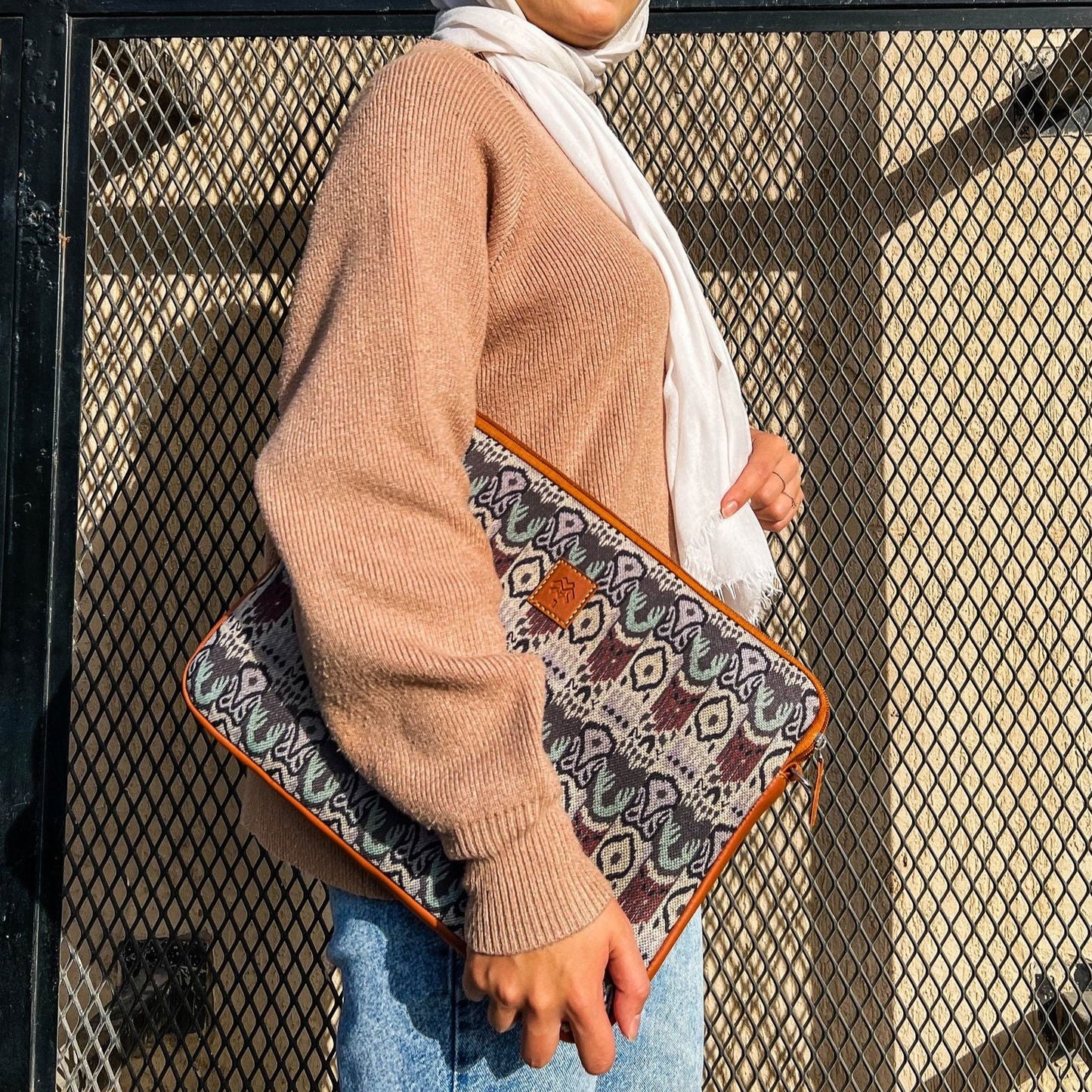Faux Knit Laptop Sleeve Brown And Pistachio
