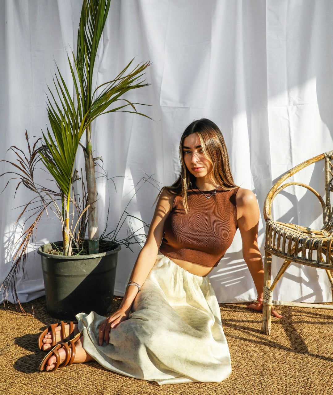 Lilium Satin Skirt Beige